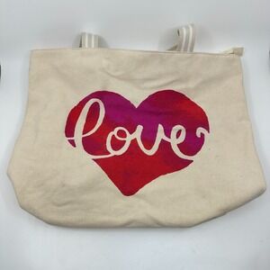 Bath And Body Works Tote Bag Womens Pink Heart Love Canvas Beach NWT Travel